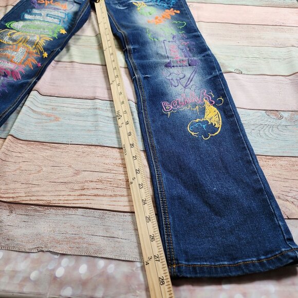 Switch Remarkable Girl Size 16 Blue Jeans Colorful Graffiti Art Denim NWOT - Picture 10 of 12